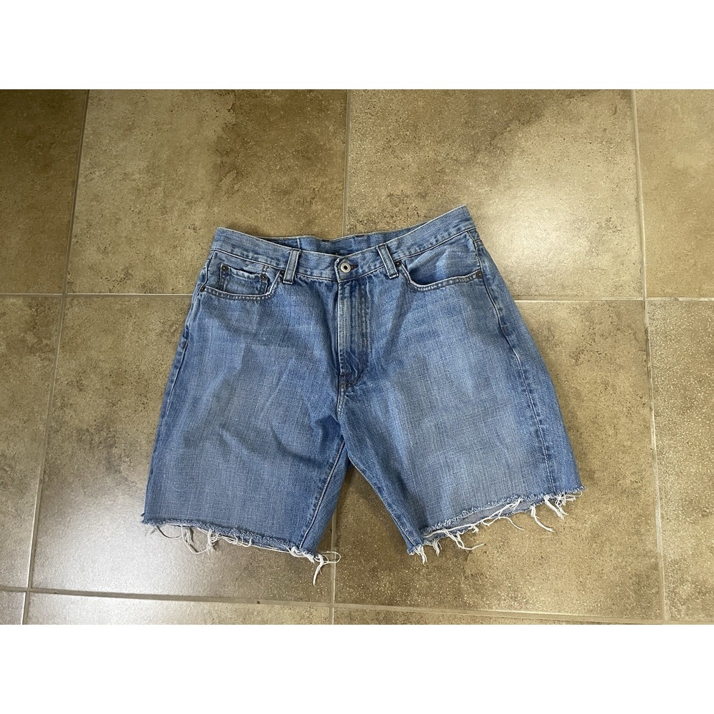 Lucky Brand Shorts Mens 34 Blue Denim Gene Montesano Cutoff 8" Ins Flap Pocket